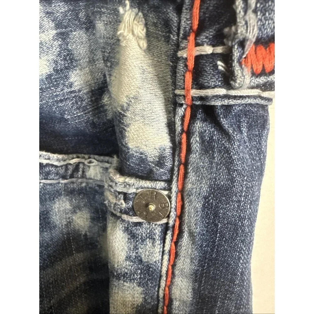 True Religion Ricky Relaxed Straight Jeans 38x32 Made USA Distressed‎ Flap